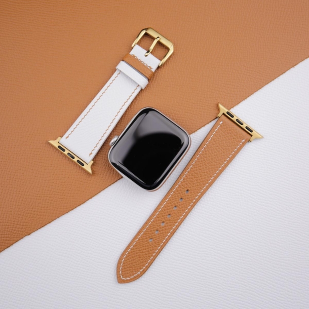 White Brown Epsom Calf Leather Apple Watch Band - Image 3