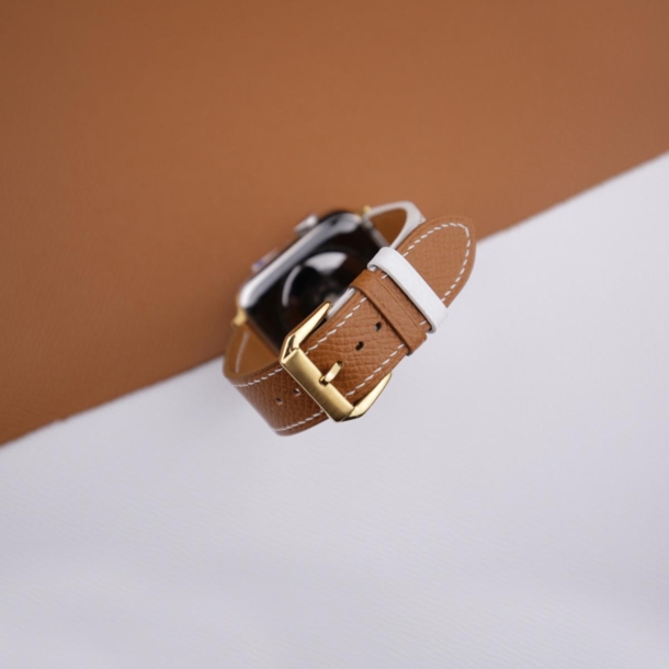 White Brown Epsom Calf Leather Apple Watch Band - Image 2