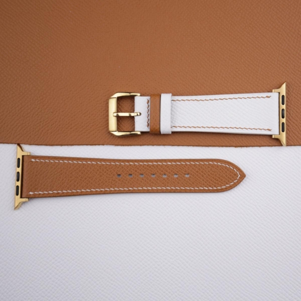 White Brown Epsom Calf Leather Apple Watch Band - Image 4