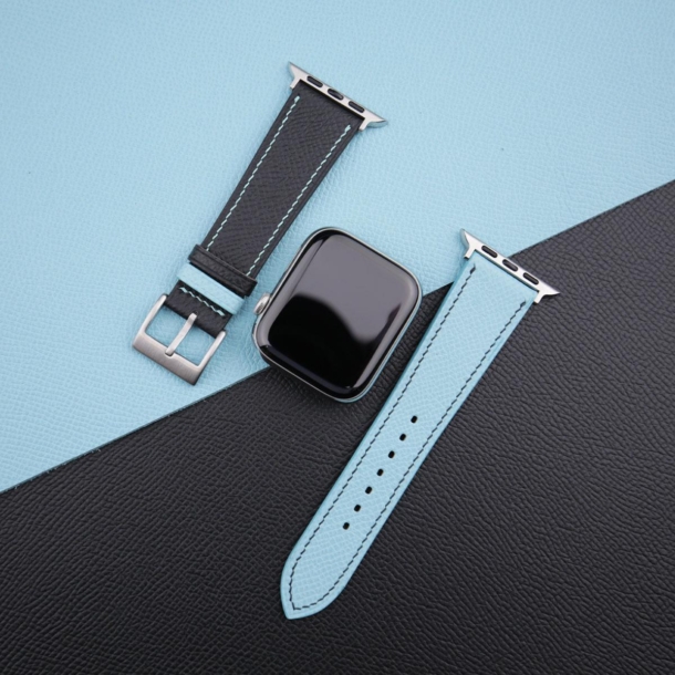 Turquoise Navy Epsom Calf Leather Apple Watch Band