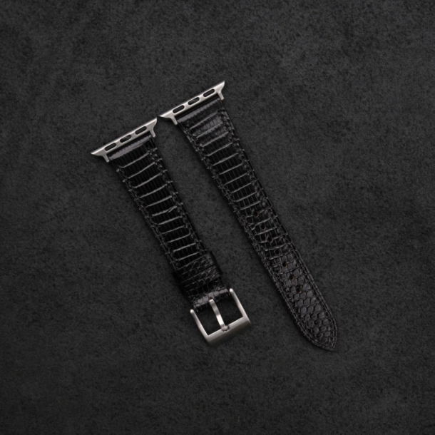 Black Lizard Leather Apple Watch Band