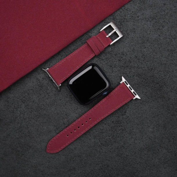 Burgundy Canvas Apple Watch Band - Image 3