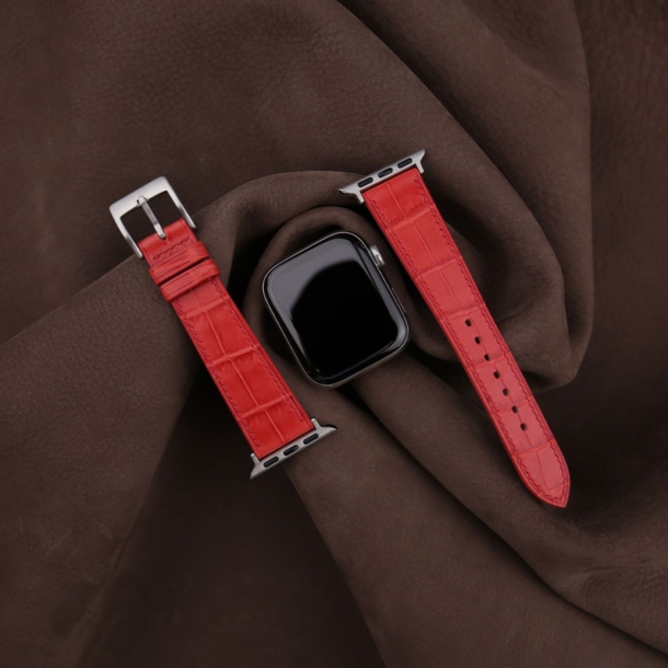 Red Alligator Leather Apple Watch Band - Image 3