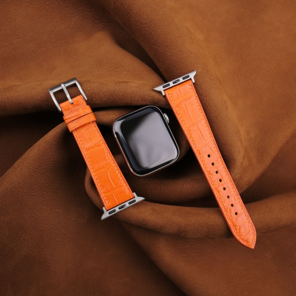 Orange Alligator Leather Apple Watch Band - Image 3