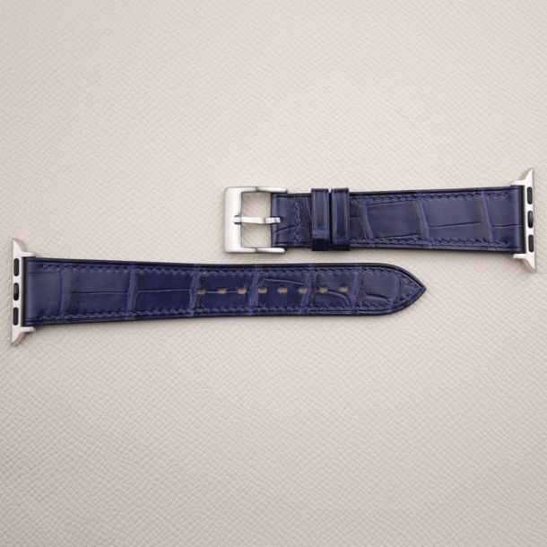 Dark Blue Alligator Leather Apple Watch Band 4 Dark Blue Alligator Leather Apple Watch Band - Image 4