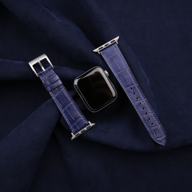 Dark Blue Alligator Leather Apple Watch Band 3 Dark Blue Alligator Leather Apple Watch Band - Image 3