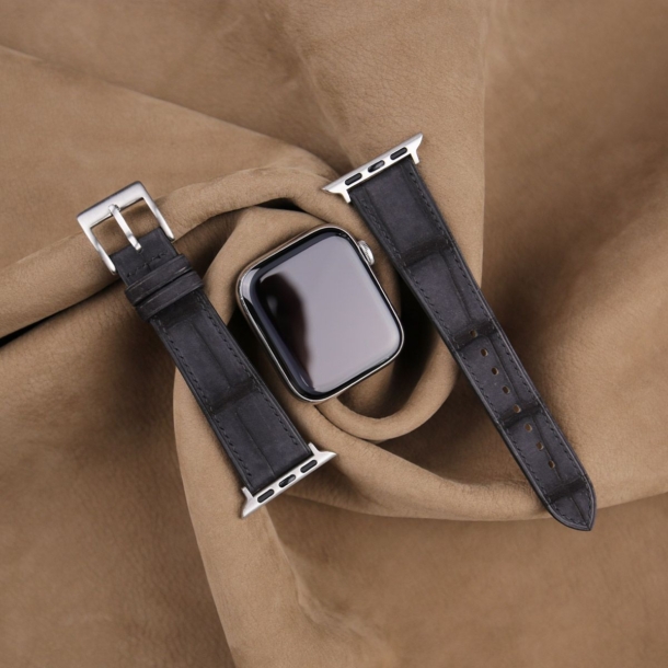 Black Nubuck Alligator Leather Apple Watch Band - Image 3