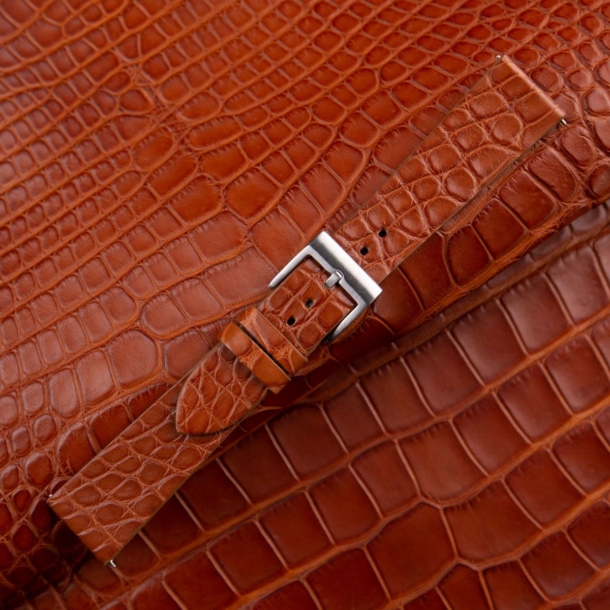 Vintage Cognac Alligator Round Scales Leather Watch Strap - Image 3