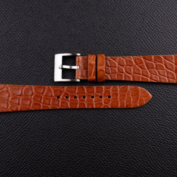 Vintage Cognac Alligator Round Scales Leather Watch Strap - Image 2