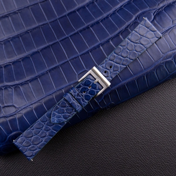 Vintage Dark Blue Alligator Round Scales Leather Watch Strap - Image 3