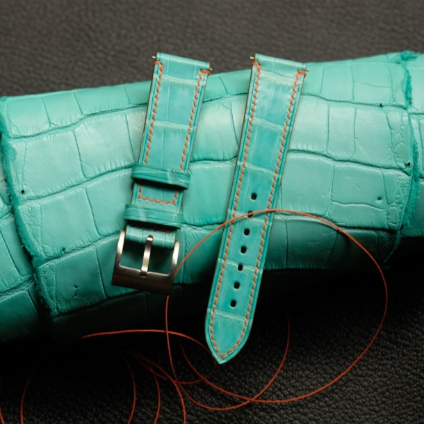 Turquoise Alligator Leather Lining Orange Epsom Watch Strap