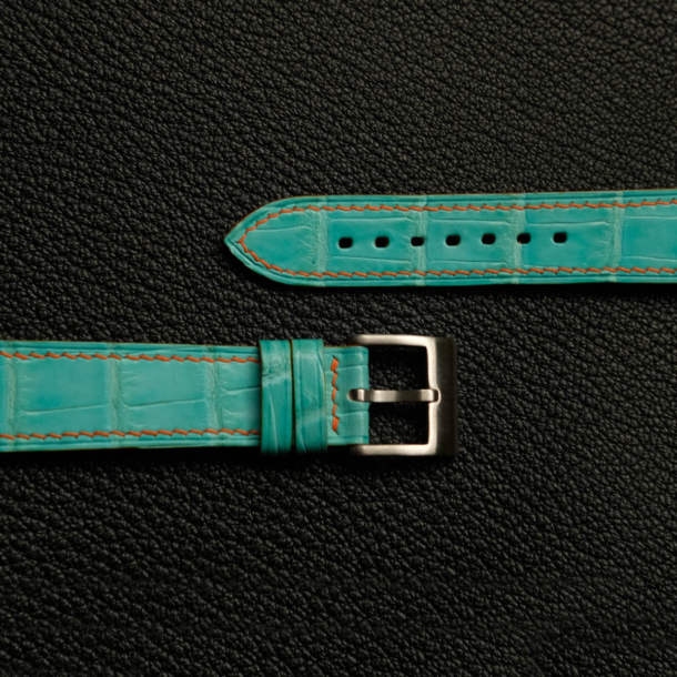 Turquoise Alligator Leather Lining Orange Epsom Watch Strap