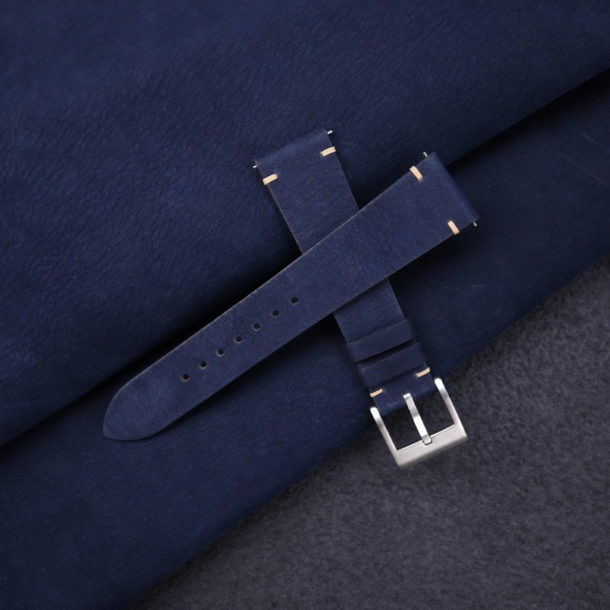 Vintage Navy Nubuck Leather Side-Stitch Watch Strap