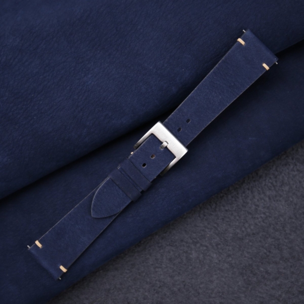 Vintage Navy Nubuck Leather Side-Stitch Watch Strap