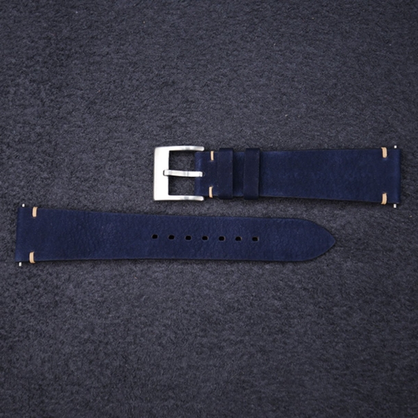 Vintage Navy Nubuck Leather Side-Stitch Watch Strap
