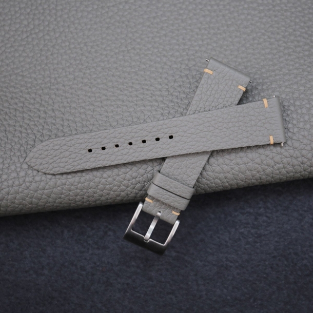 vintage grey togo leather side stitch watch strap
