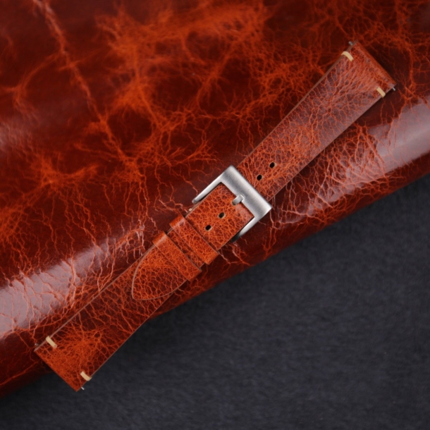 Vintage Dark Brown Waxed Leather Side-Stitch Watch Strap