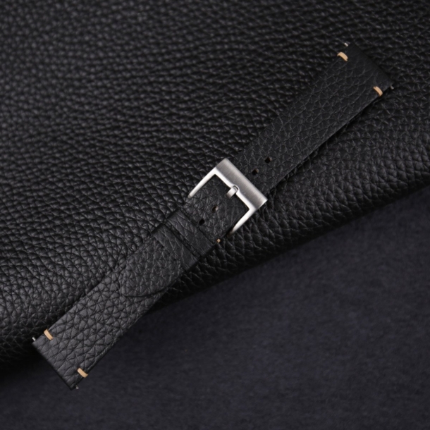Vintage Black Togo Leather Side-Stitch Watch Strap