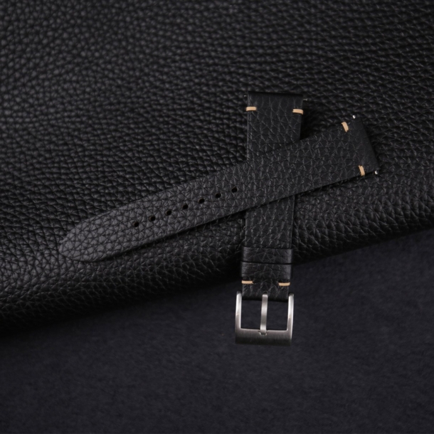 Vintage Black Togo Leather Side-Stitch Watch Strap