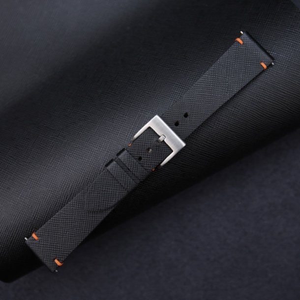 Vintage Black Saffiano Leather Side-Stitch Watch Strap