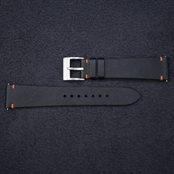 Vintage Black Saffiano Leather Side-Stitch Watch Strap