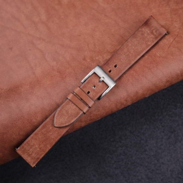 Vintage Brown Maya Vegetable Tanned Calfskin Leather Slim Watch Strap