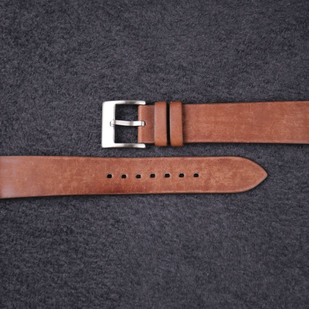 Vintage Brown Maya Vegetable Tanned Calfskin Leather Slim Watch Strap