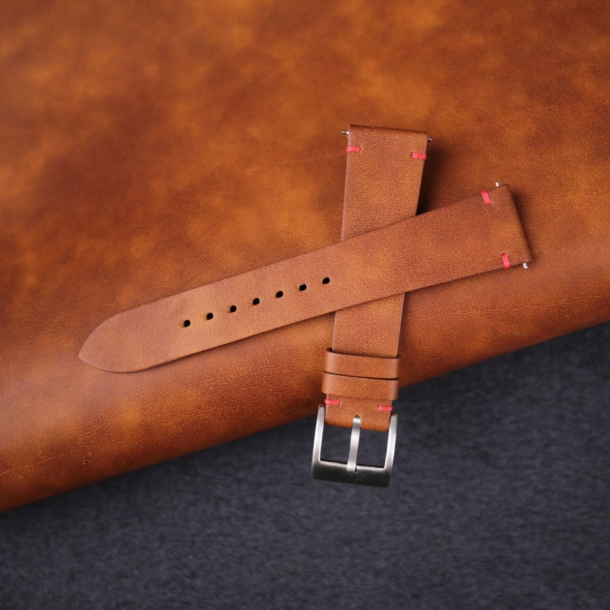 Vintage Brown Maya Vegetable Tanned Calfskin Leather Side-Stitch Watch Strap