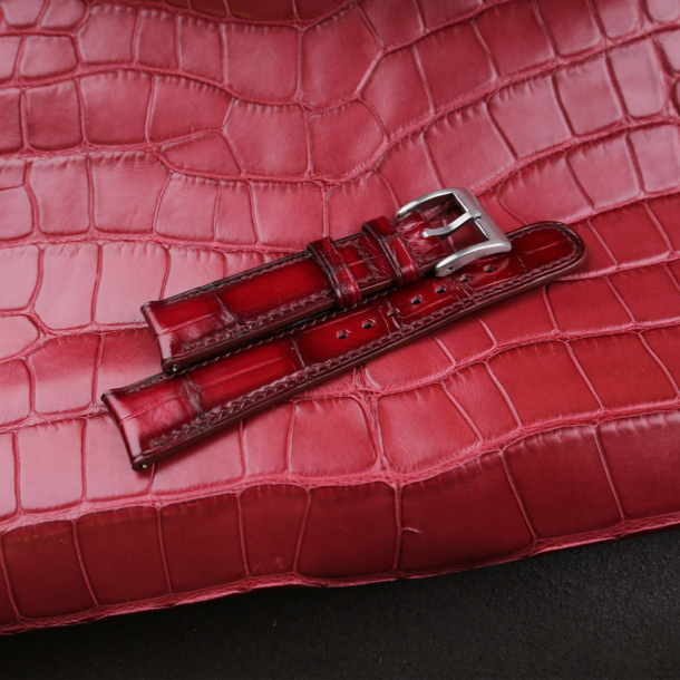 Patina Burgundy Alligator Leather Watch Strap (Curved End)