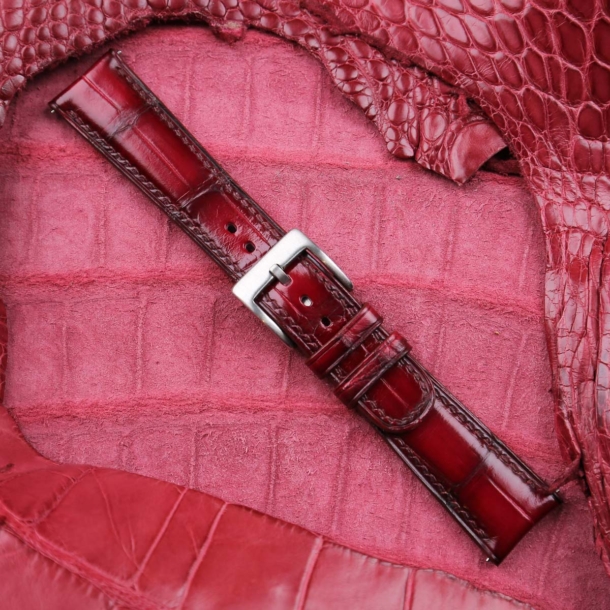 Patina Burgundy Alligator Leather Watch Strap (Curved End)