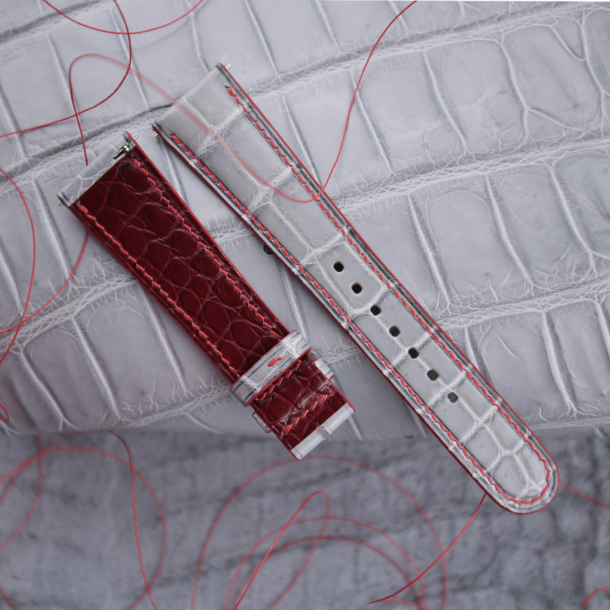 Light Grey alligator leather Burgundy Lining Watch Strap - Image 2