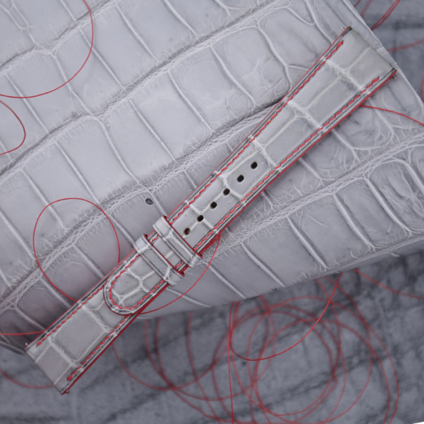 Light Grey alligator leather Burgundy Lining Watch Strap - Image 3
