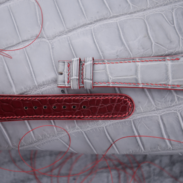 Light Grey alligator leather Burgundy Lining Watch Strap - Image 4