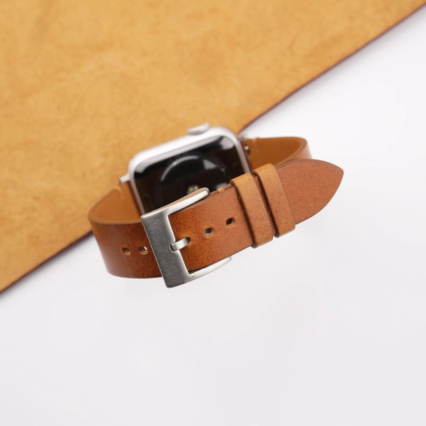 Vintage Golden Vachetta Leather Side-Stitch Apple Watch Band