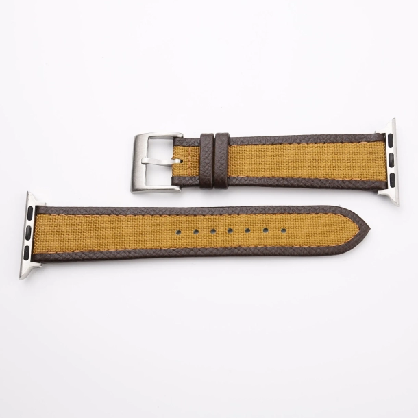 Golden Canvas Folded Edge Dark Brown Epsom Apple Watch Band