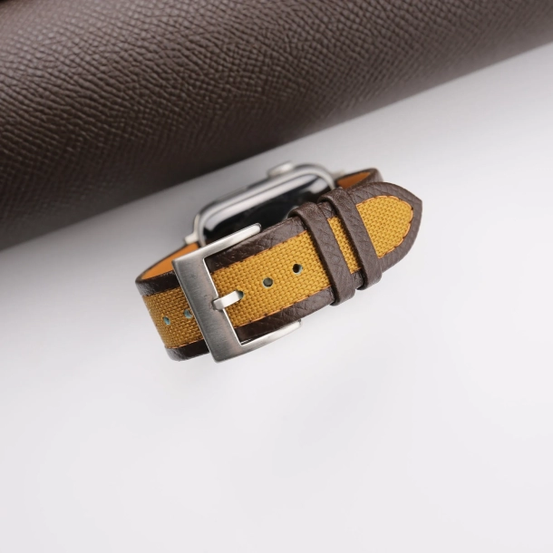 Golden Canvas Folded Edge Dark Brown Epsom Apple Watch Band