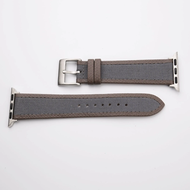 Grey Canvas Folded Edge Epsom Apple Watch Band