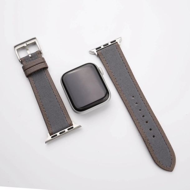 Grey Canvas Folded Edge Epsom Apple Watch Band