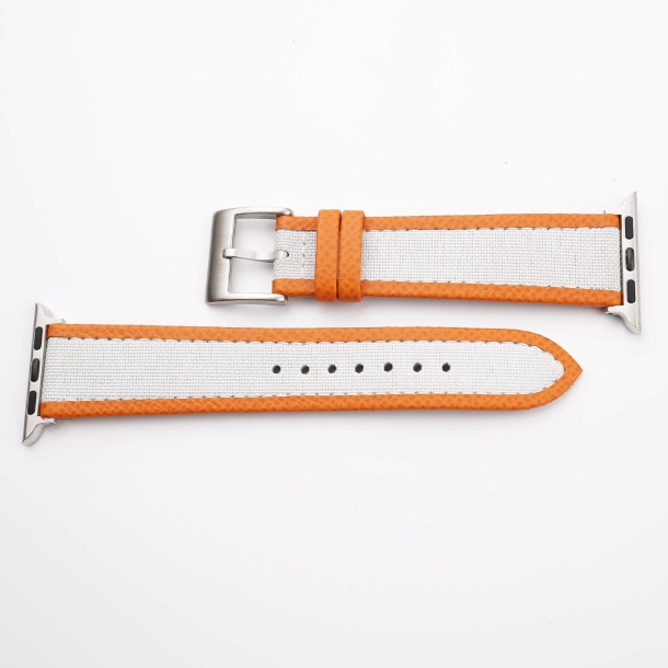 White Canvas Folded Edge Orange Epsom Apple Watch Band