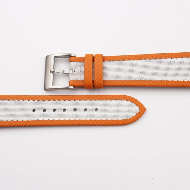 White Canvas Folded Edge Orange Epsom Watch Strap