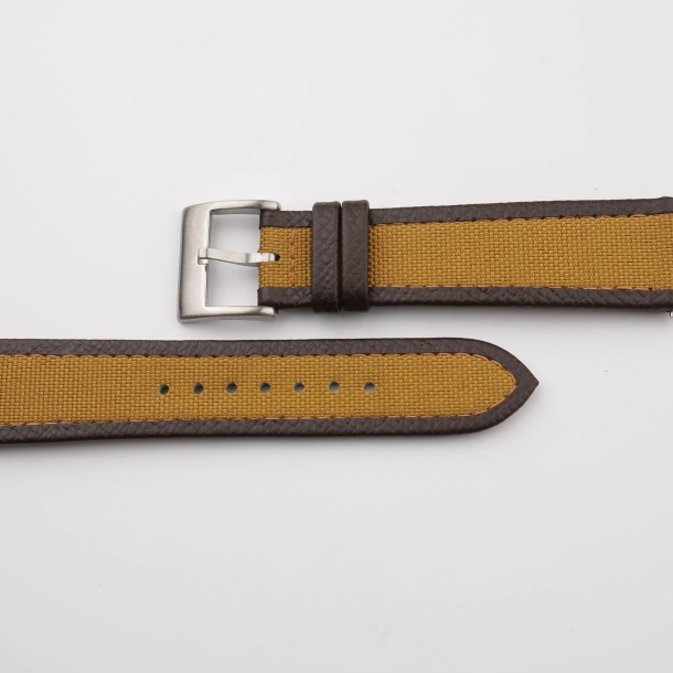 Brown Canvas Folded Edge Dark Brown Epsom Watch Strap