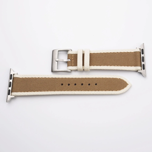 Brown Canvas Folded Edge White Epsom Apple Watch Band