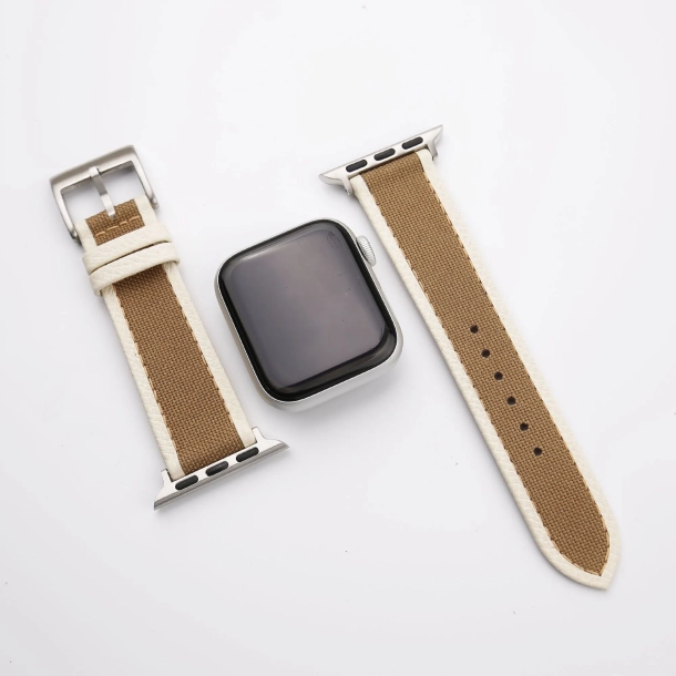 Brown Canvas Folded Edge White Epsom Apple Watch Band