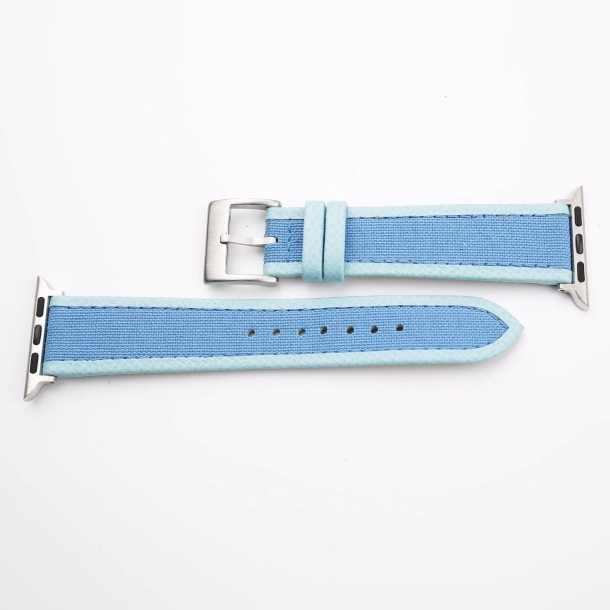 Blue Canvas Folded Edge Turquoise Epsom Apple Watch Band