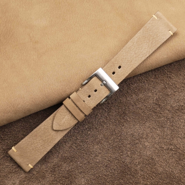 Vintage Tan Nubuck Leather Side-Stitch Watch Strap