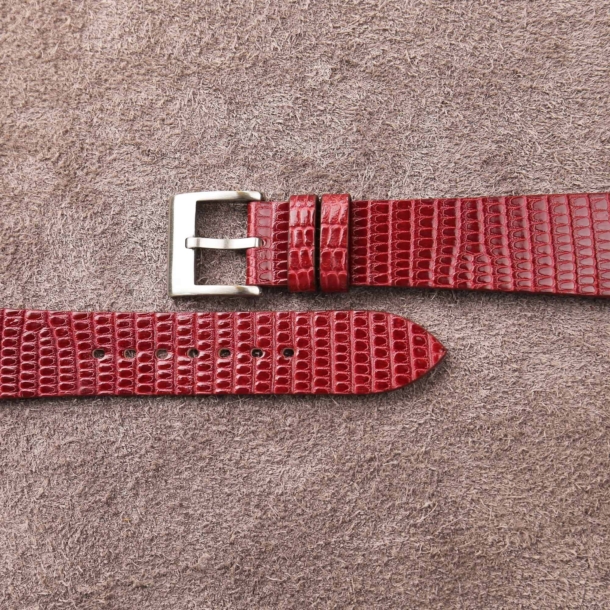 Vintage Red Lizard Leather Side-Stitch Watch Strap