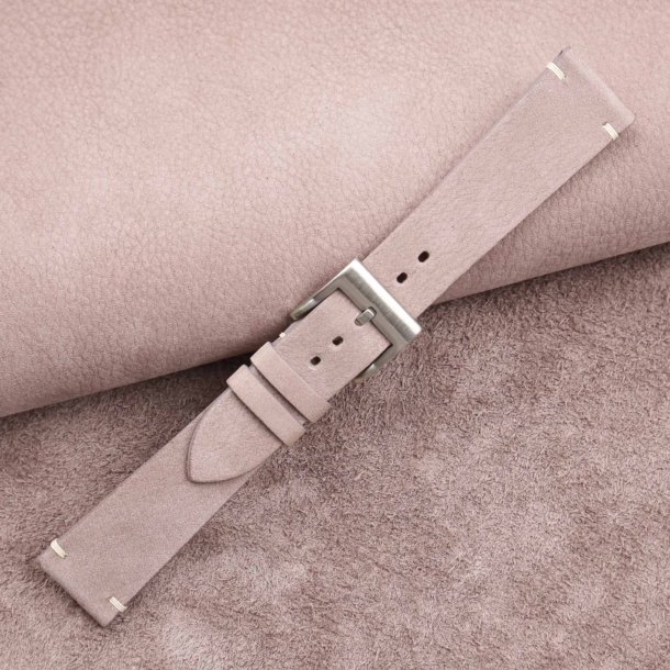 Vintage Pinkish Grey Nubuck Leather Side-Stitch Watch Strap