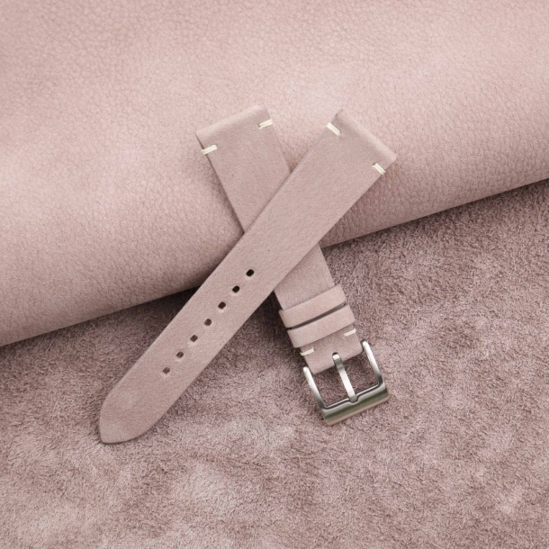 Vintage Pinkish Grey Nubuck Leather Side-Stitch Watch Strap