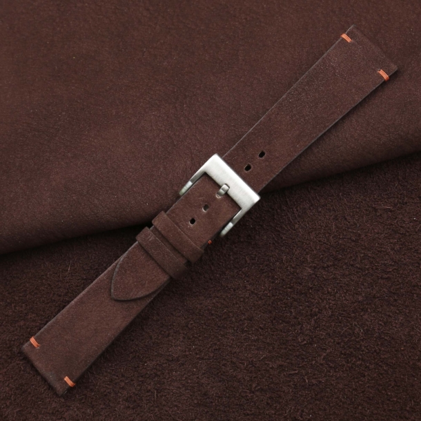 Vintage Woody Brown Nubuck Leather Side-Stitch Watch Strap