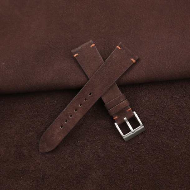 Vintage Woody Brown Nubuck Leather Side-Stitch Watch Strap